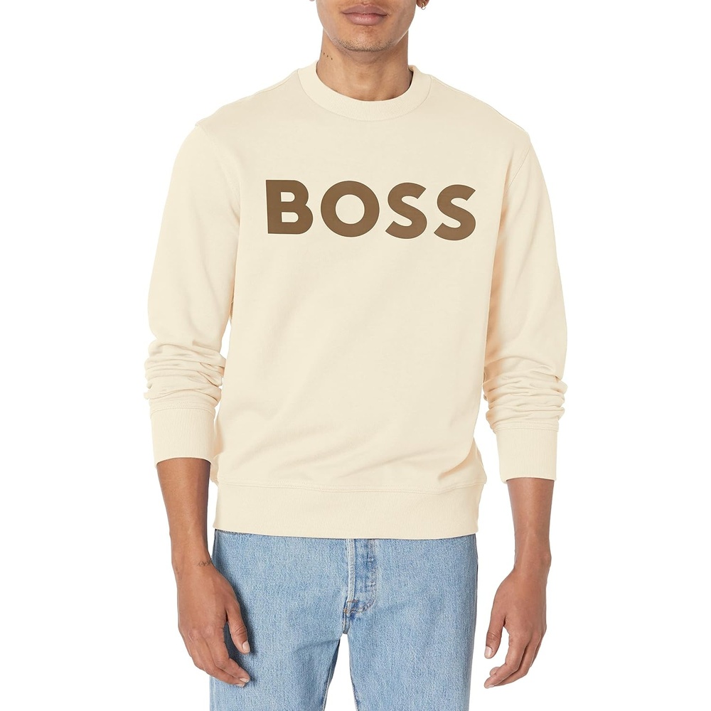 image:imageBOSS Mens Bold Logo French Terry Crew Neck SweatshirtLight Sand