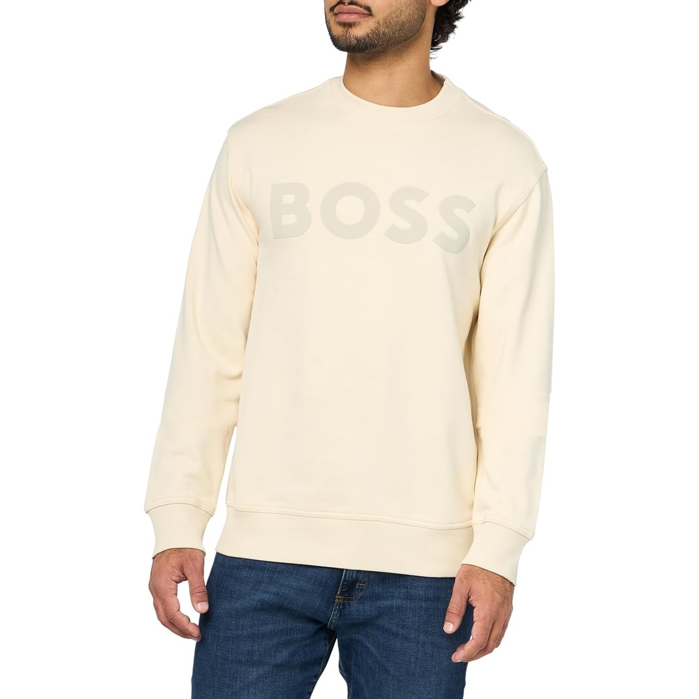 image:imageBOSS Mens Bold Logo French Terry Crew Neck SweatshirtSeed Pearl