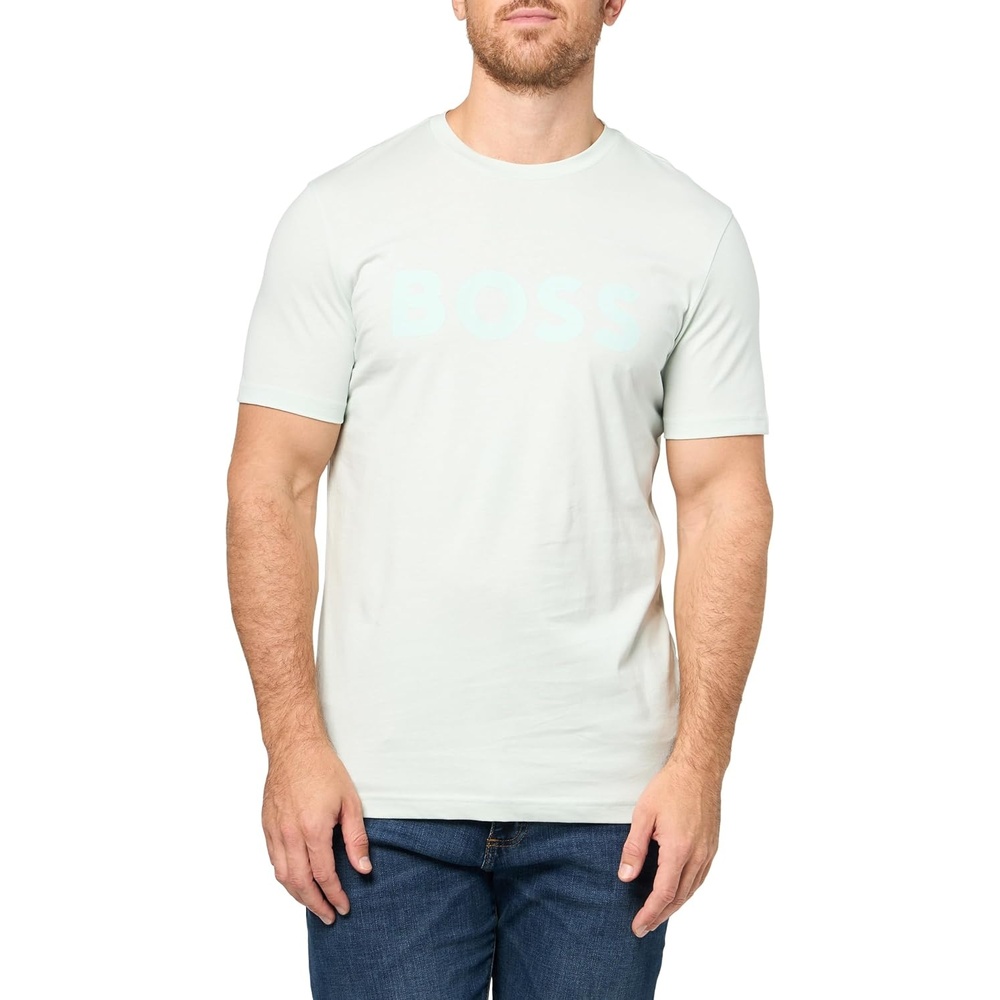 image:imageBOSS Mens Bold Logo ShortSleeve Jersey TShirtOpen Air Blue