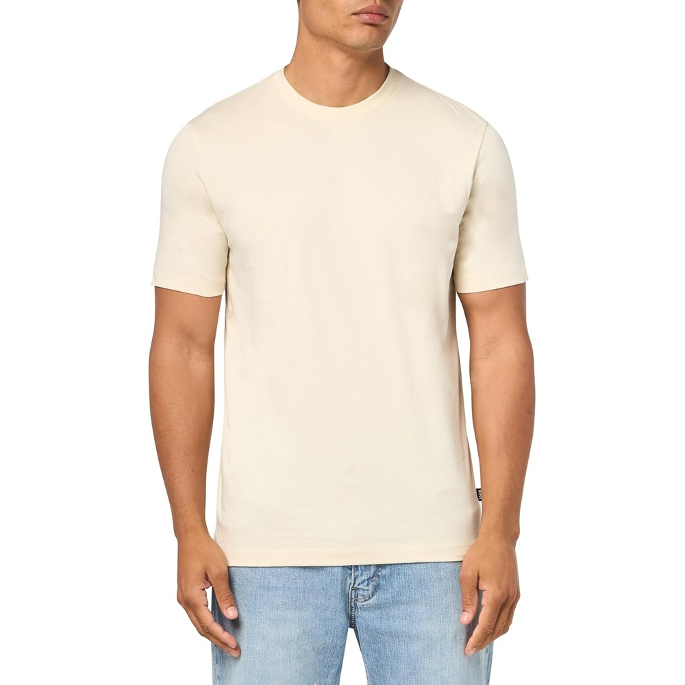 image:imageBOSS Mens Chest Logo Soft Jersey Crew Neck TShirtAlmond Milk