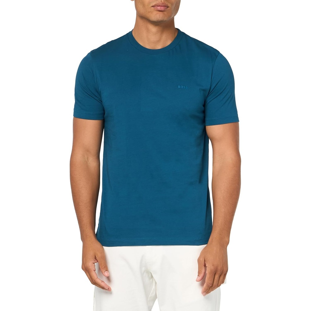 image:imageBOSS Mens Chest Logo Soft Jersey Crew Neck TShirtBlue Moss