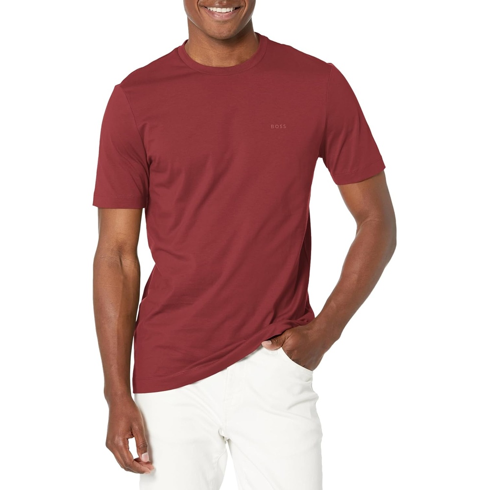 image:imageBOSS Mens Chest Logo Soft Jersey Crew Neck TShirtCabernet Red