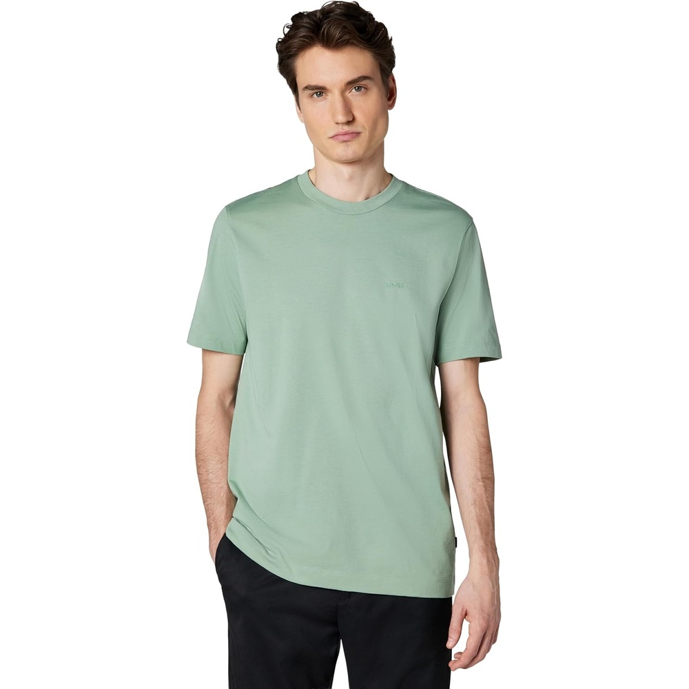image:imageBOSS Mens Chest Logo Soft Jersey Crew Neck TShirtGreen Bouquet