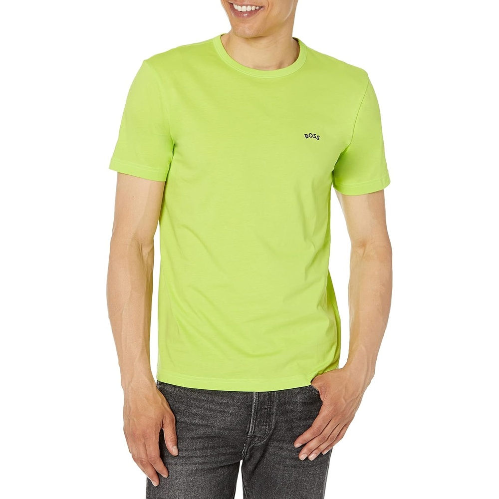 image:imageBOSS Mens Contrast Curve Logo ShortSleeve Cotton TShirtAcidic Lime