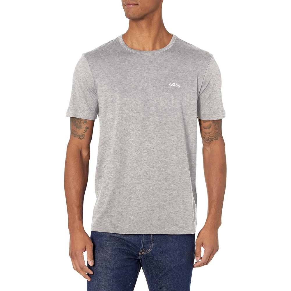 image:imageBOSS Mens Contrast Curve Logo ShortSleeve Cotton TShirtAluminum