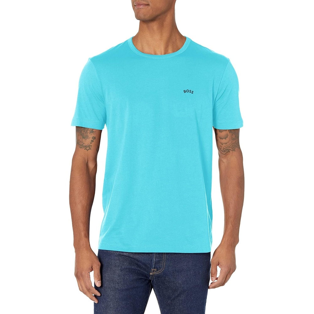 image:imageBOSS Mens Contrast Curve Logo ShortSleeve Cotton TShirtCerulean