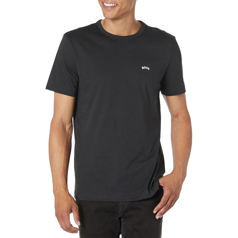 image:imageBOSS Mens Contrast Curve Logo ShortSleeve Cotton TShirtDeep Navy Blue
