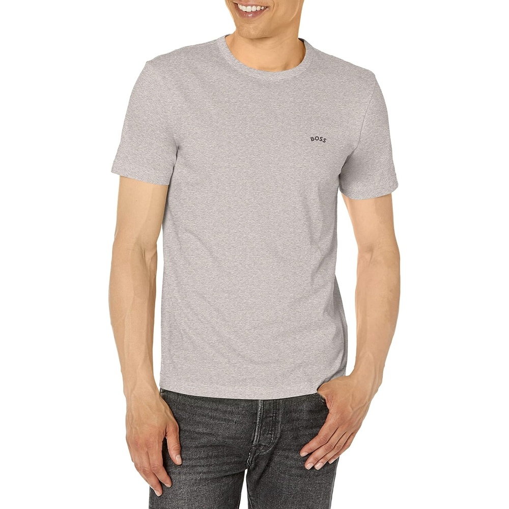 image:imageBOSS Mens Contrast Curve Logo ShortSleeve Cotton TShirtLight Pebble Grey