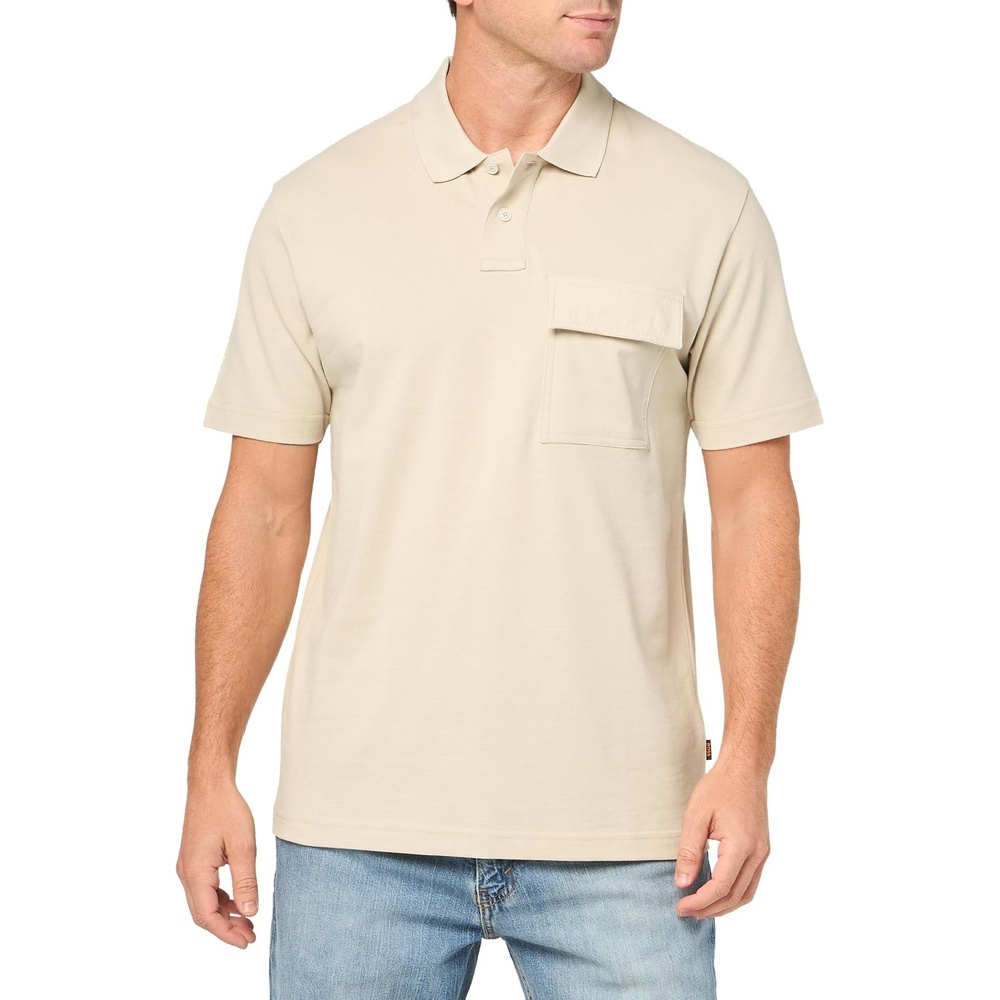 image:imageBOSS Mens Front Pocket Relaxed Fit Pique Polo ShirtStone Beige