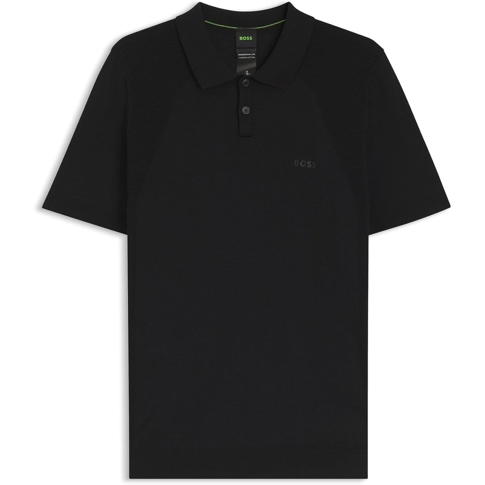 image:imageBOSS Mens KN MomentumLite PS Cotton Blend Knitted Polo Shirt with Bodymapping StructureBlack 001