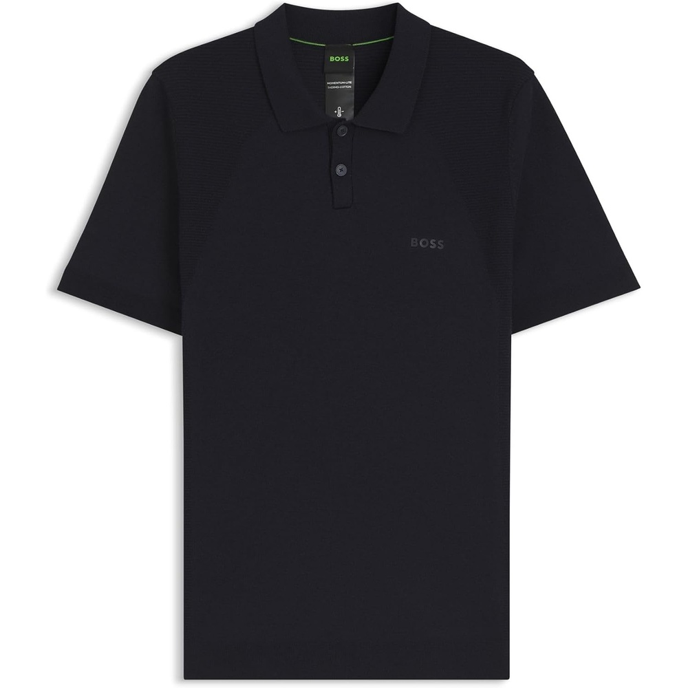 image:imageBOSS Mens KN MomentumLite PS Cotton Blend Knitted Polo Shirt with Bodymapping StructureDark Blue 402