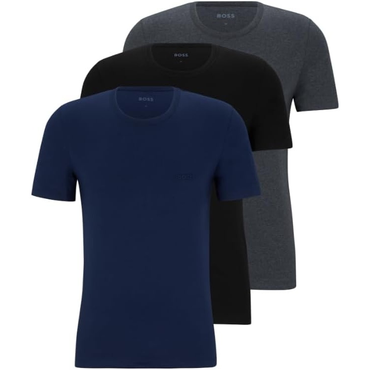 image:imageBOSS Mens Logo Embroidered Cotton Tee 3 PackBlue Navy Dark Grey Soil Black