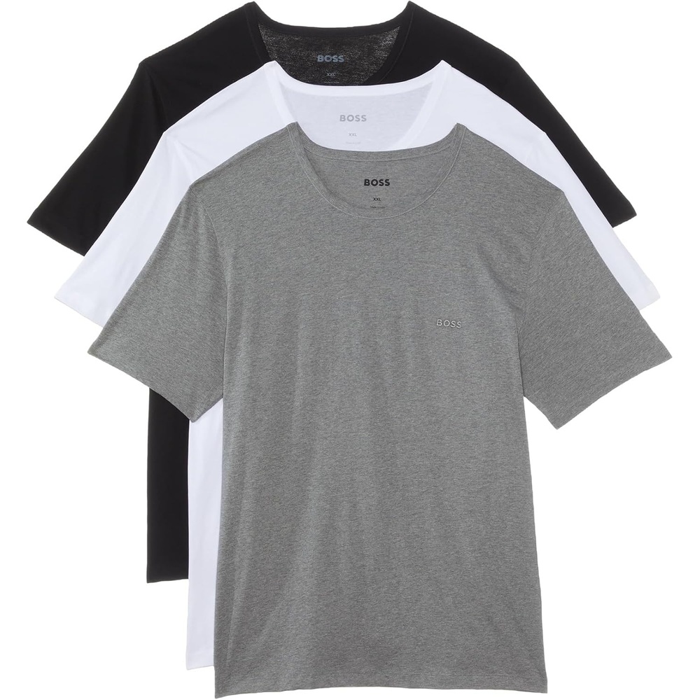 image:imageBOSS Mens Logo Embroidered Cotton Tee 3 PackBright White Light Pebble Grey Soil Black