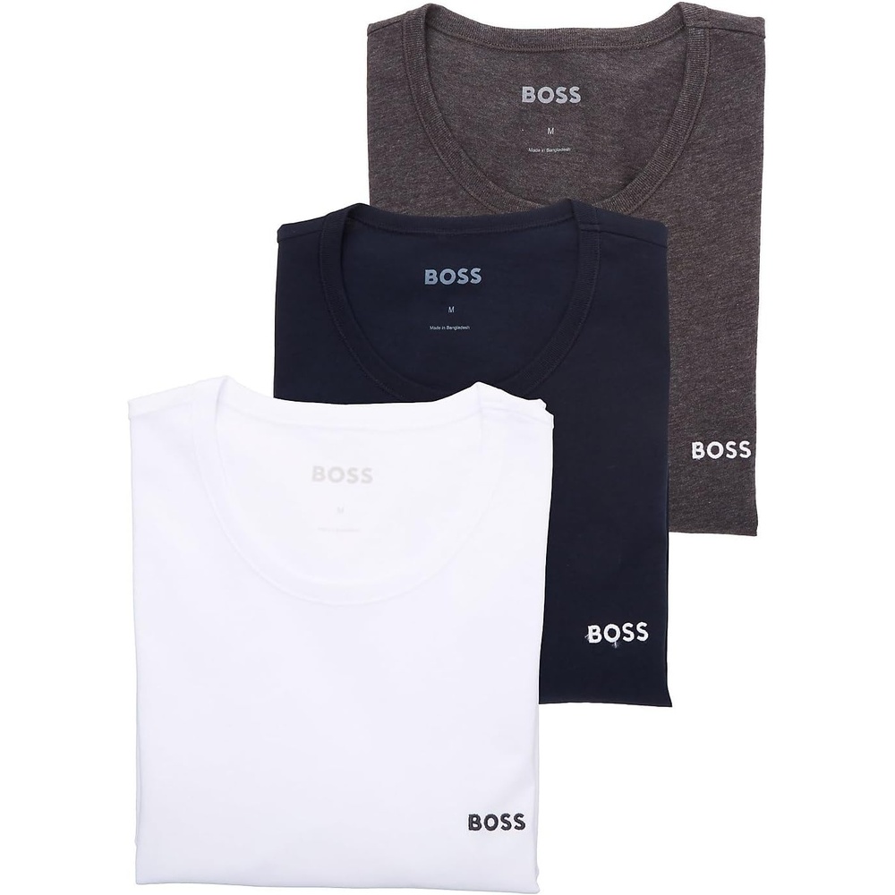 image:imageBOSS Mens Logo Embroidered Cotton Tee 3 PackCharcoalWhiteNavy