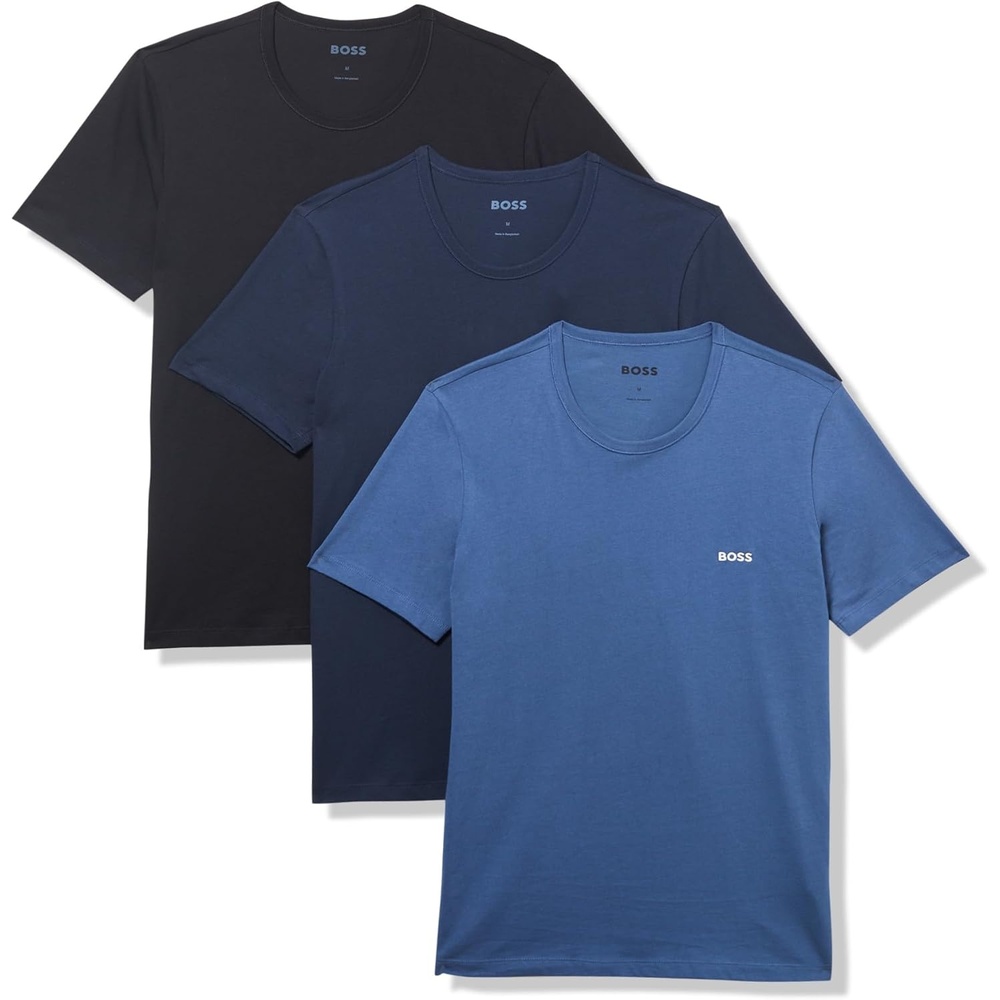 image:imageBOSS Mens Logo Embroidered Cotton Tee 3 PackNorthern BlueBlack DuskBlue Marine