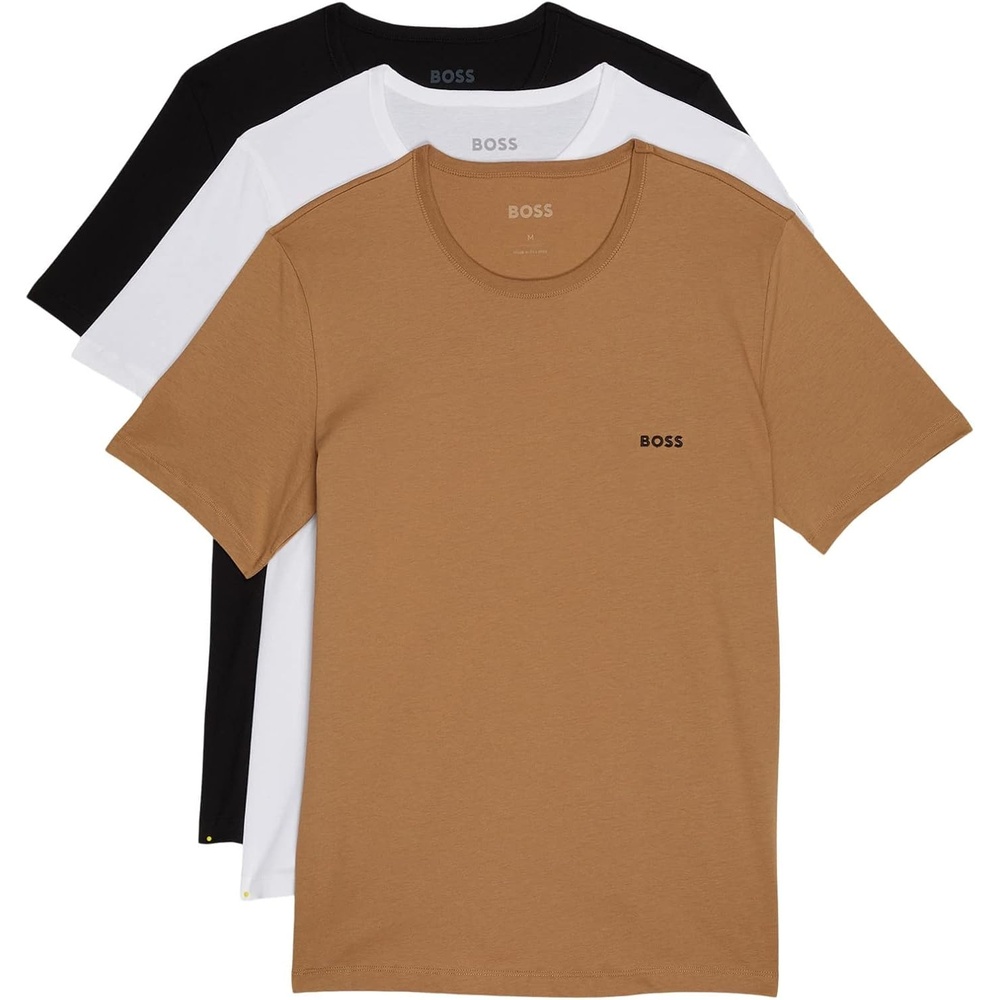 image:imageBOSS Mens Logo Embroidered Cotton Tee 3 PackSandy Brown  Salt  Dark Black