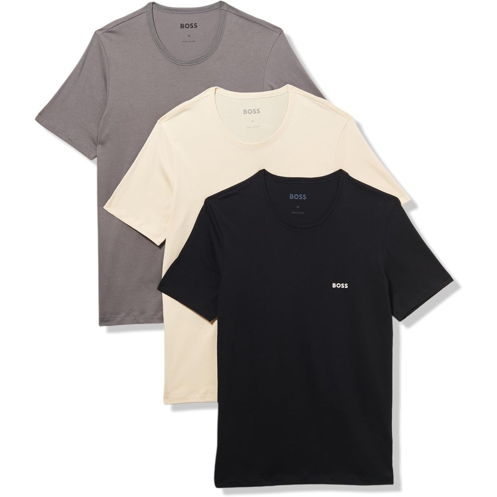 image:imageBOSS Mens Logo Embroidered Cotton Tee 3 PackToasted Marshmellow  Mushroom Grey  Black Currant