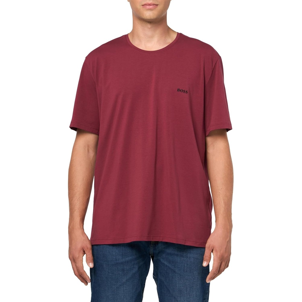 image:imageBOSS Mens MixampMatch Crewneck Cotton Lounge TShirtBlack Cherry