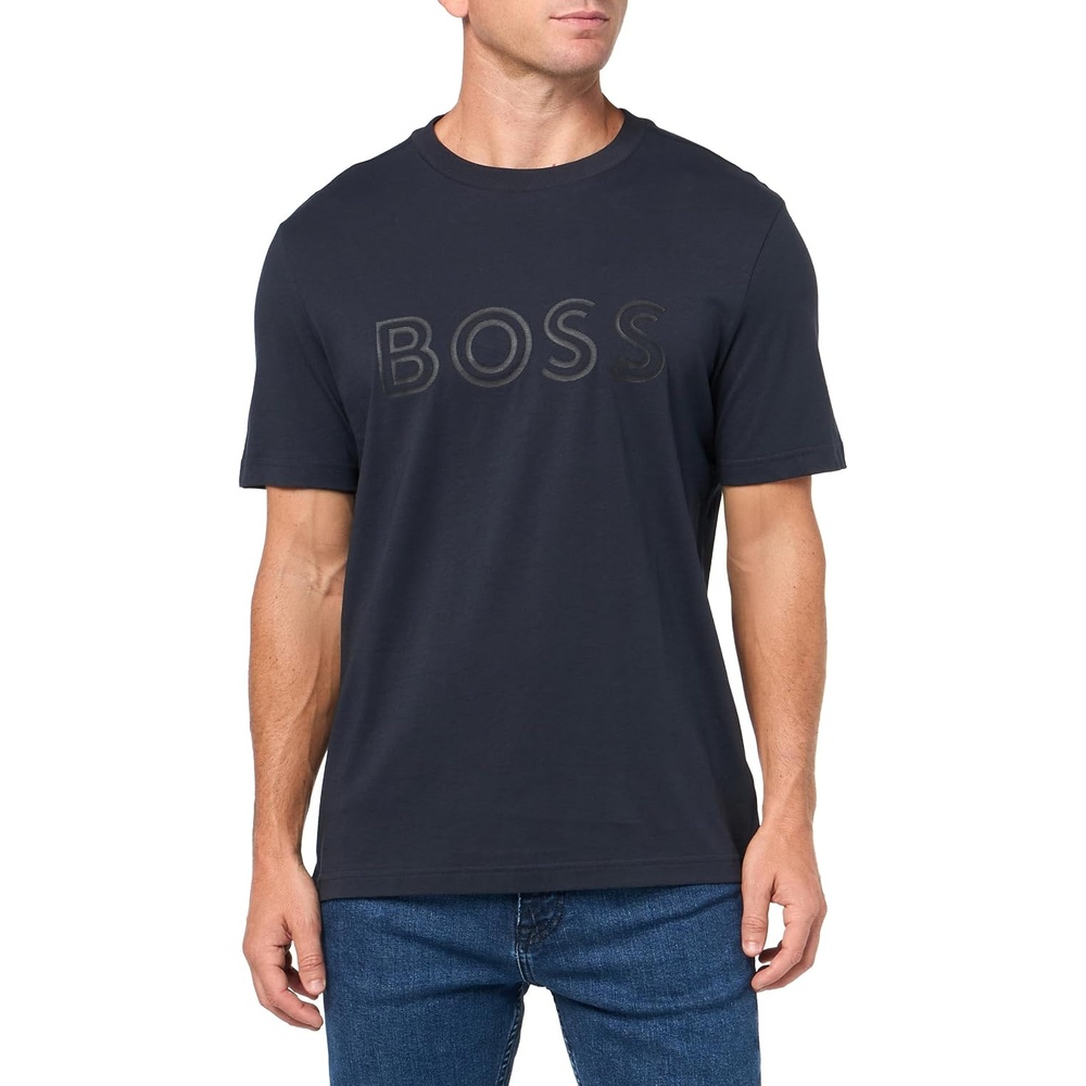 image:imageBOSS Mens Outlined Logo Crew Neck TShirtBlueberry Blue