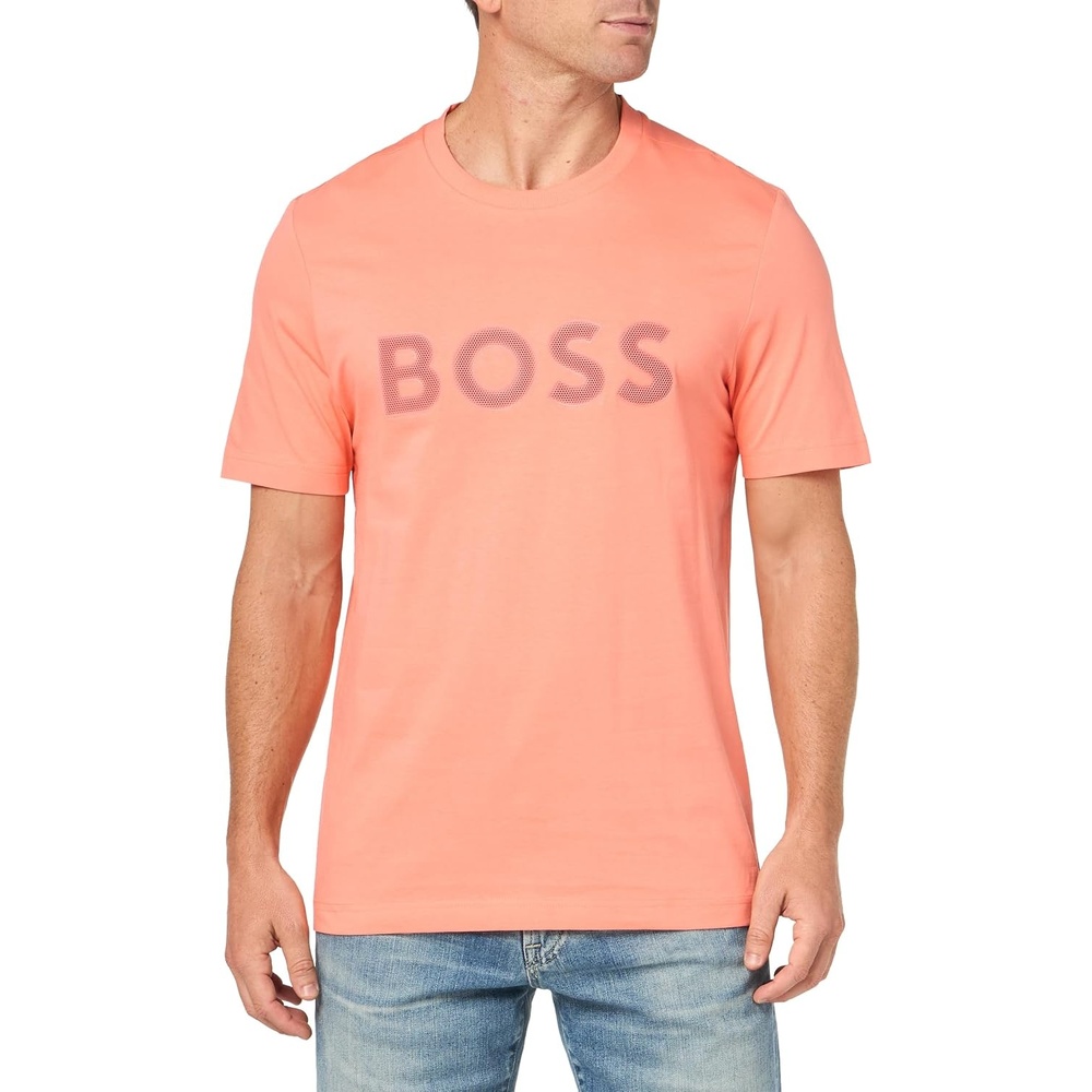 image:imageBOSS Mens Outlined Logo Crew Neck TShirtFusion Coral