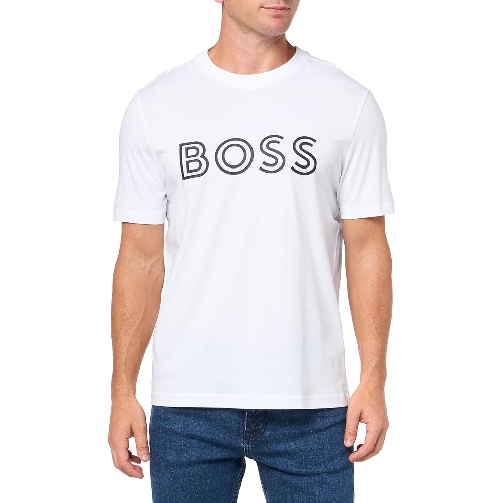 image:imageBOSS Mens Outlined Logo Crew Neck TShirtLychee White