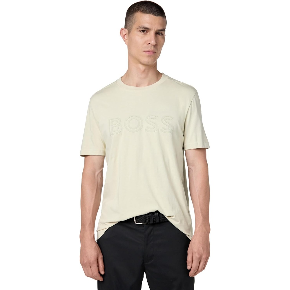 image:imageBOSS Mens Outlined Logo Crew Neck TShirtOat Cream
