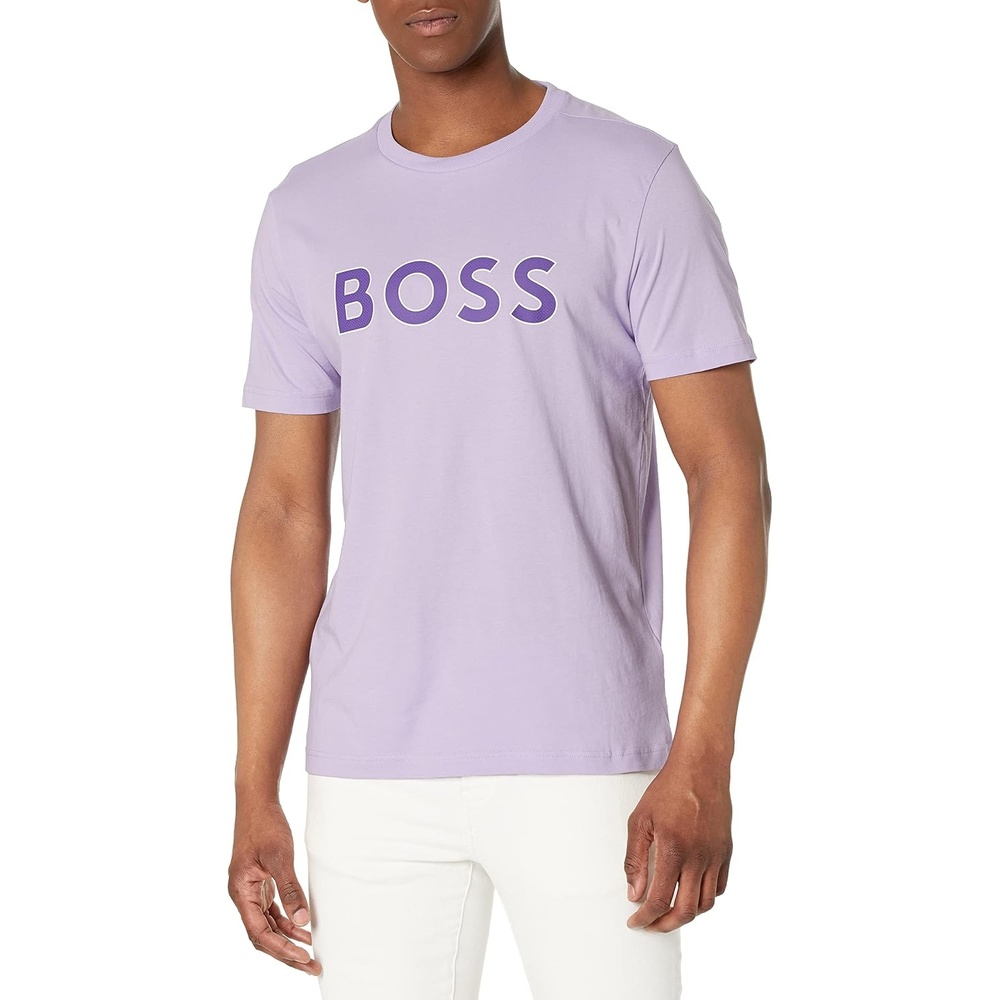 image:imageBOSS Mens Outlined Logo Crew Neck TShirtPurple Rose