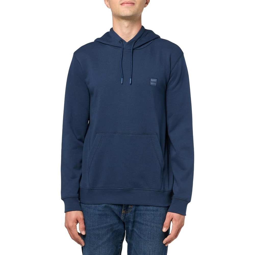 image:imageBOSS Mens Patch Logo French Terry Pullover Hooded Cotton SweatshirtBlueberry Blue