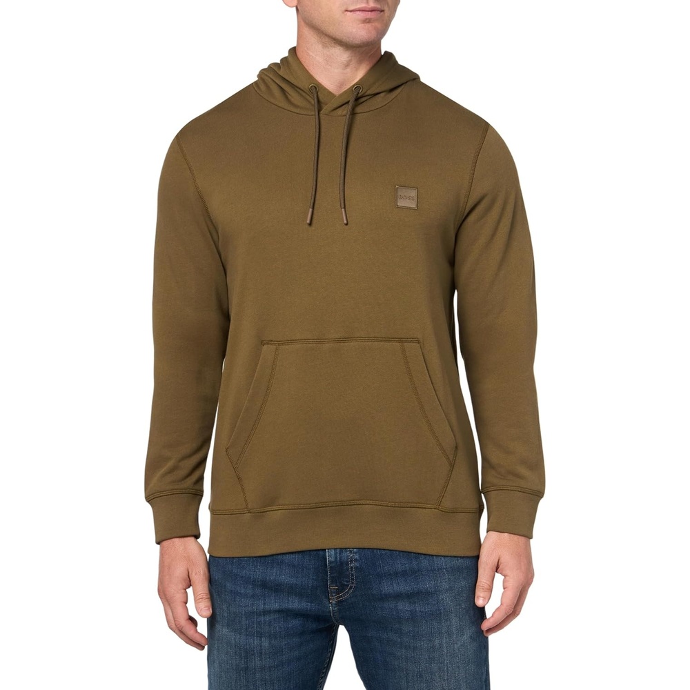 image:imageBOSS Mens Patch Logo French Terry Pullover Hooded Cotton SweatshirtBurnt Olive