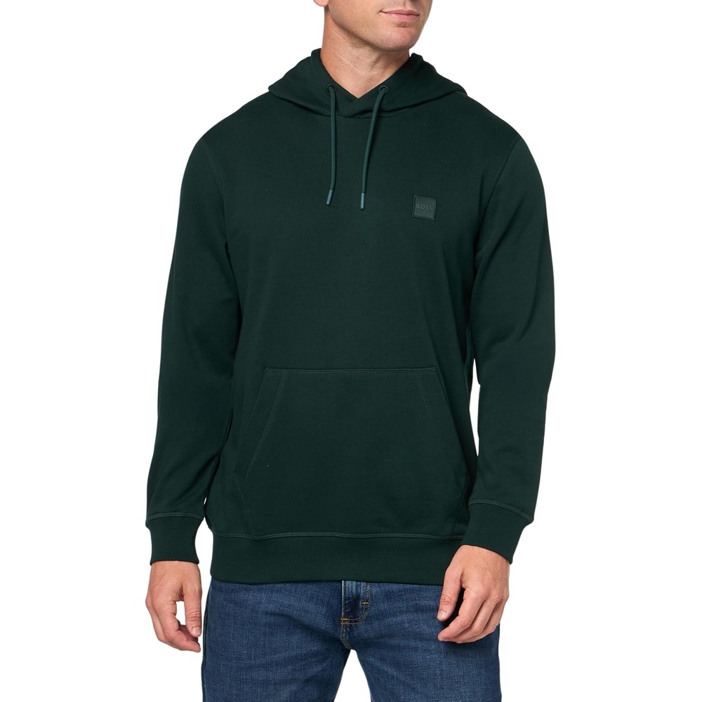 image:imageBOSS Mens Patch Logo French Terry Pullover Hooded Cotton SweatshirtDark Forest Green
