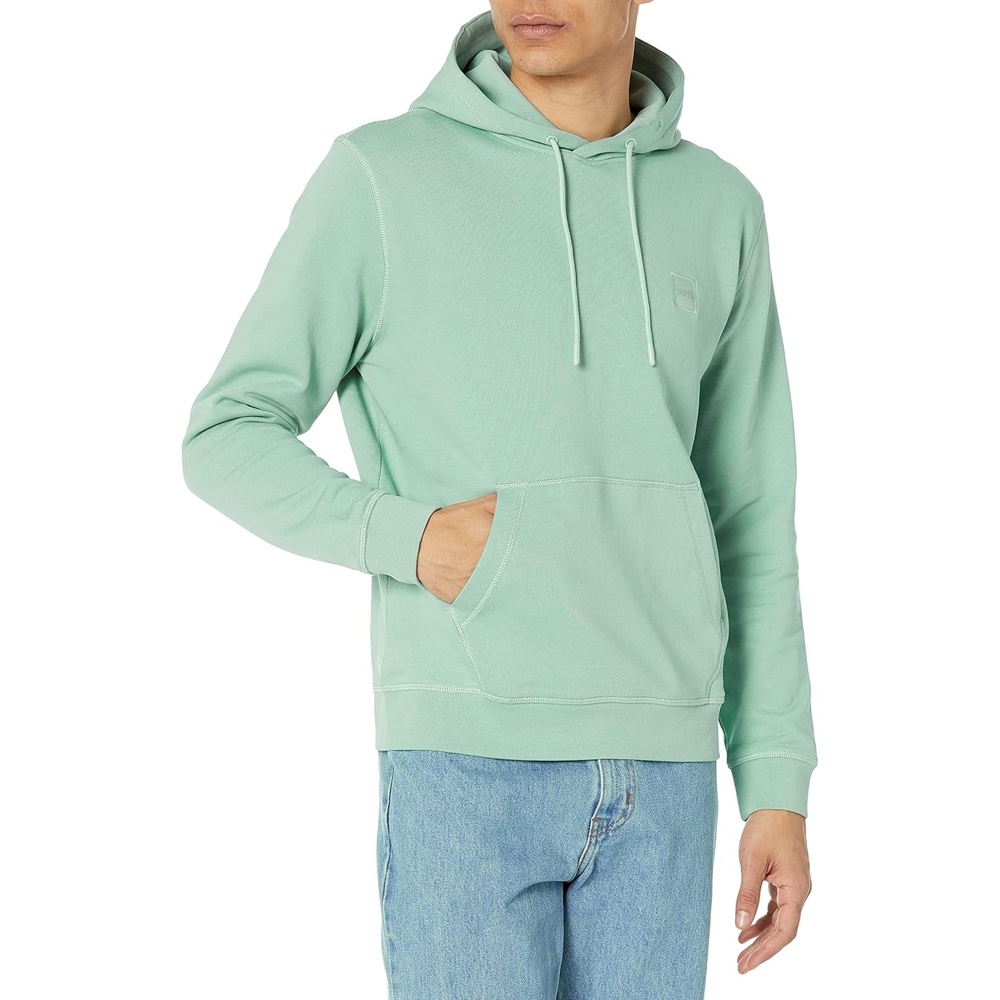 image:imageBOSS Mens Patch Logo French Terry Pullover Hooded Cotton SweatshirtGlacial Green