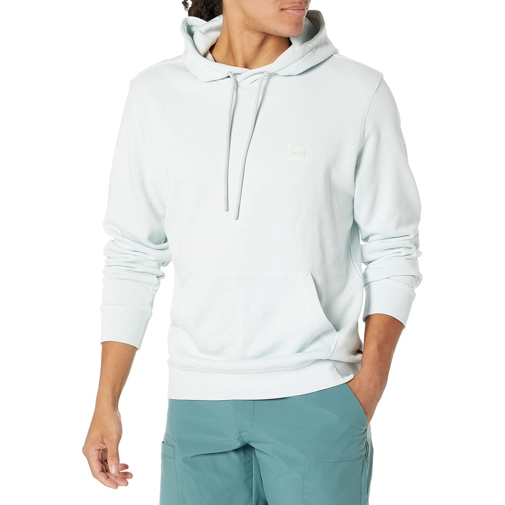 image:imageBOSS Mens Patch Logo French Terry Pullover Hooded Cotton SweatshirtIce Flow