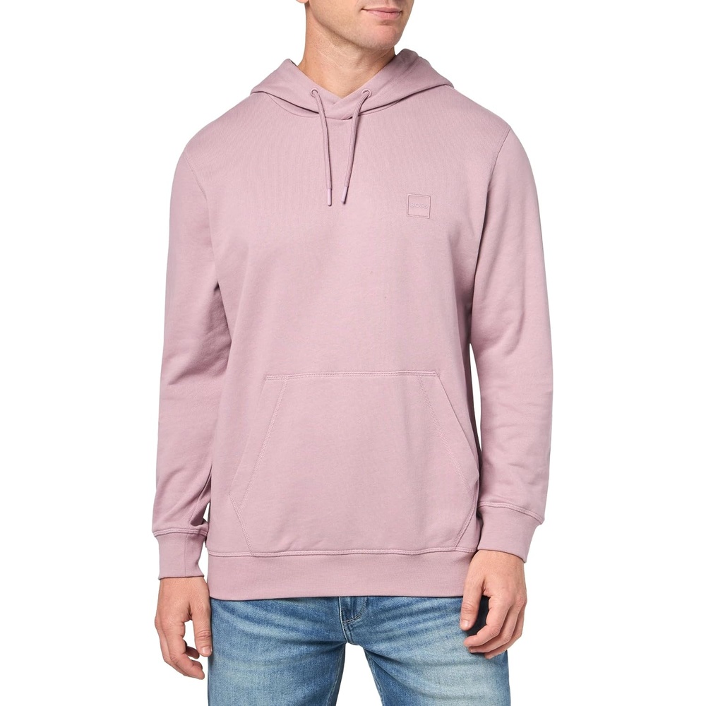 image:imageBOSS Mens Patch Logo French Terry Pullover Hooded Cotton SweatshirtMauve Pink