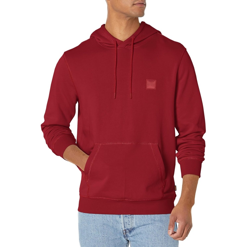 image:imageBOSS Mens Patch Logo French Terry Pullover Hooded Cotton SweatshirtSundried Tomato