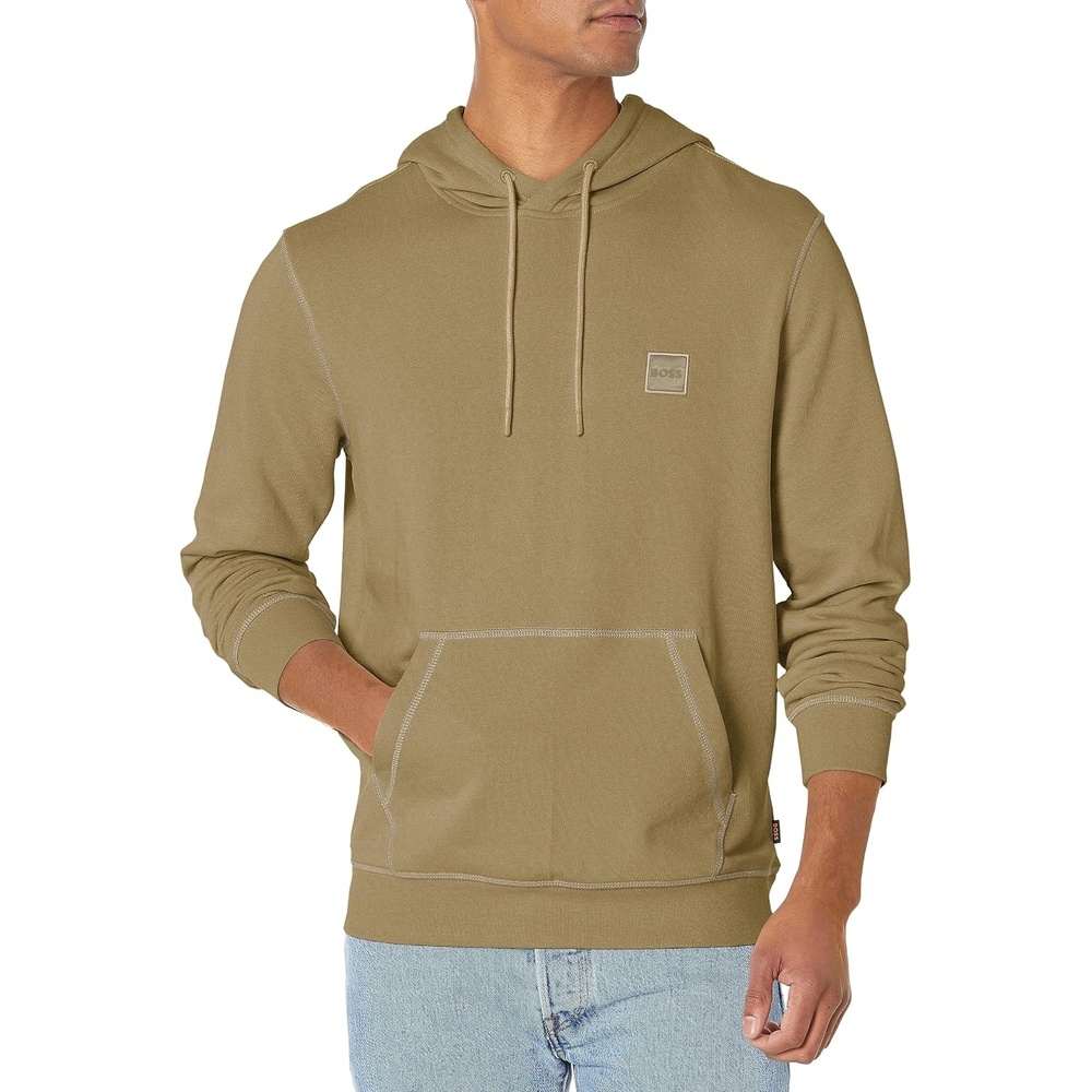 image:imageBOSS Mens Patch Logo French Terry Pullover Hooded Cotton SweatshirtTrout Green