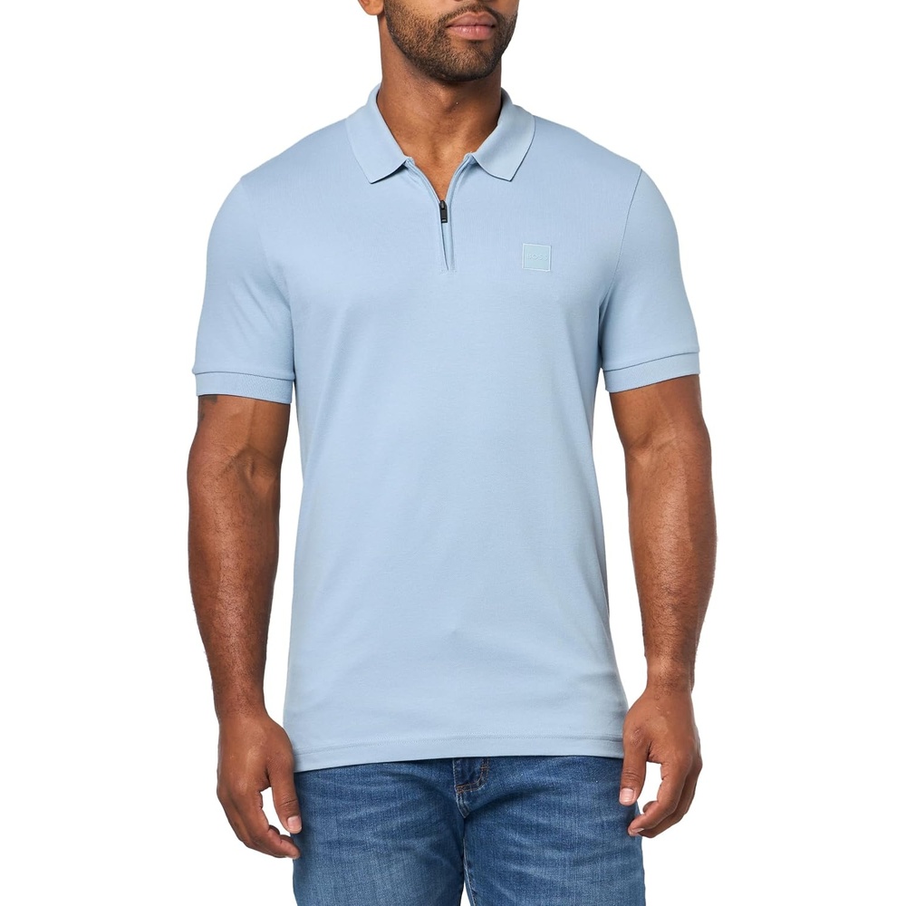 image:imageBOSS Mens Patch Logo Zip Up Polo ShirtColony Blue