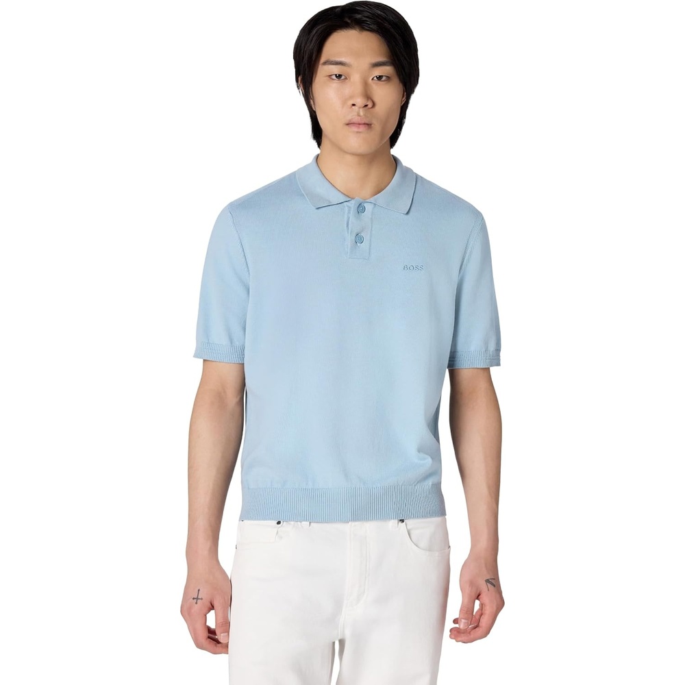 image:imageBOSS Mens Plain Knit Chest Logo Polo SweaterColony Blue