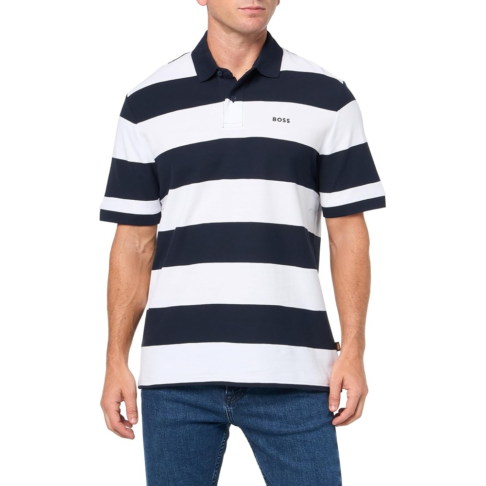 image:imageBOSS Mens Printed Cotton Short Sleeve Polo ShirtMidnight Navy Stripe