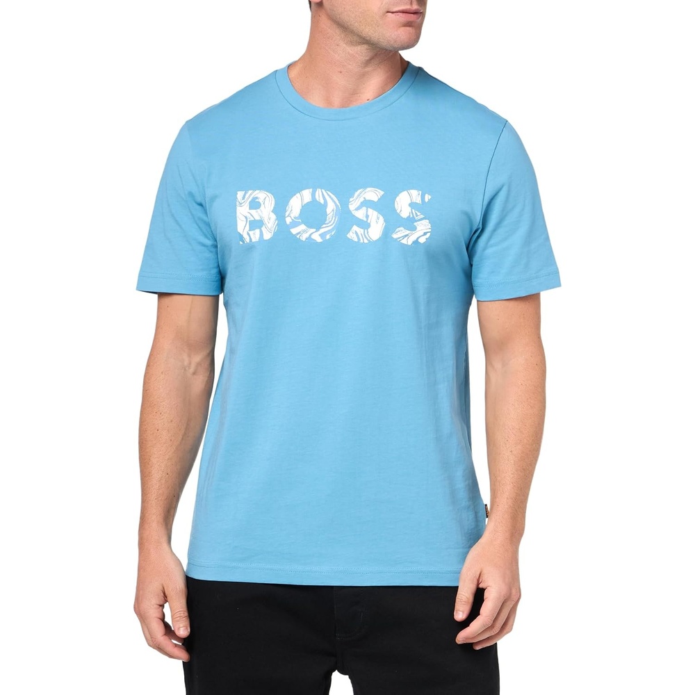 image:imageBOSS Mens Printed Cotton Short Sleeve TShirtNiagara Blue