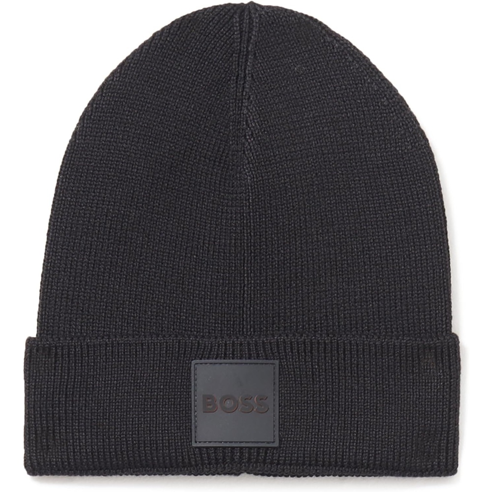 image:imageBOSS Mens Ribbed Beanie with Felt Woven Center LogoBlack Currant