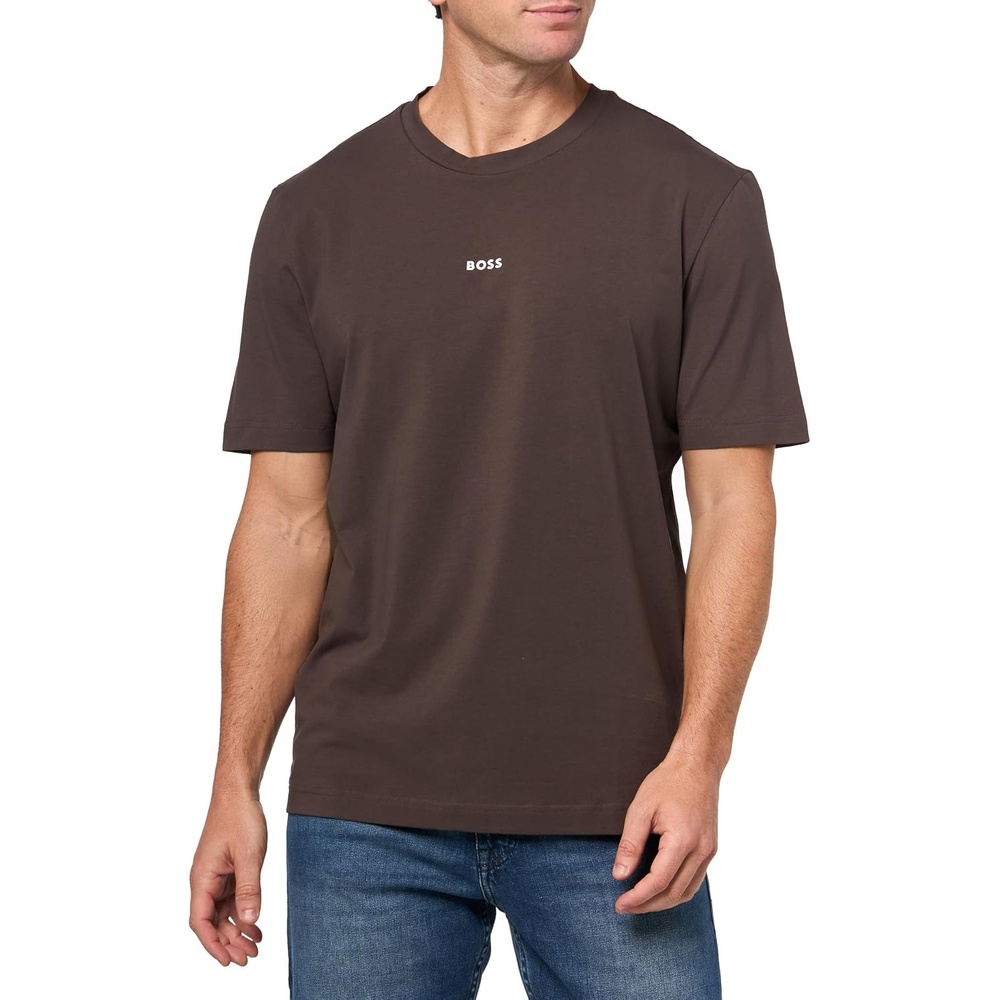 image:imageBOSS Mens Small Chest Logo Regular Fit Cotton TShirtBrown Rust