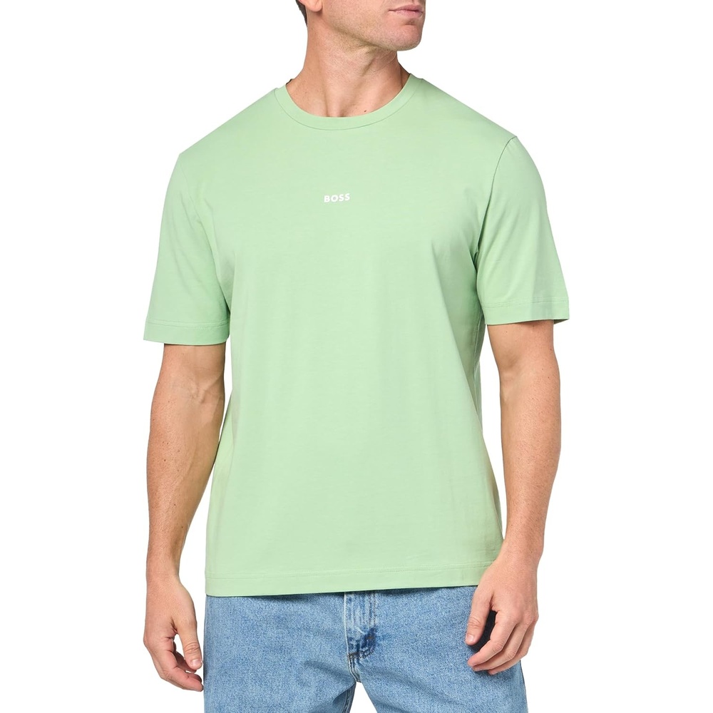 image:imageBOSS Mens Small Chest Logo Regular Fit Cotton TShirtGreen Bouquet