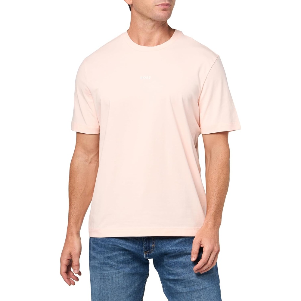 image:imageBOSS Mens Small Chest Logo Regular Fit Cotton TShirtPink Chalk