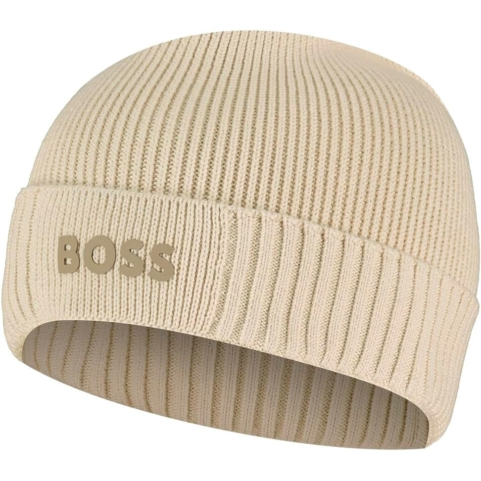 image:imageBOSS Mens Small Logo Cotton Blend Knit HatLight Beige
