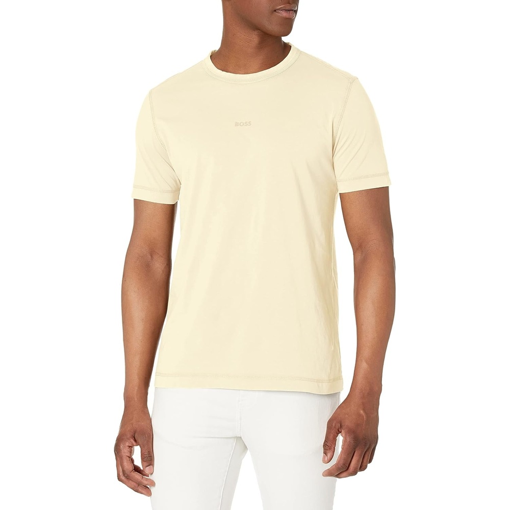 image:imageBOSS Mens Small Tonal Logo Regular Fit Jersey TShirtCreamy Oat Yellow