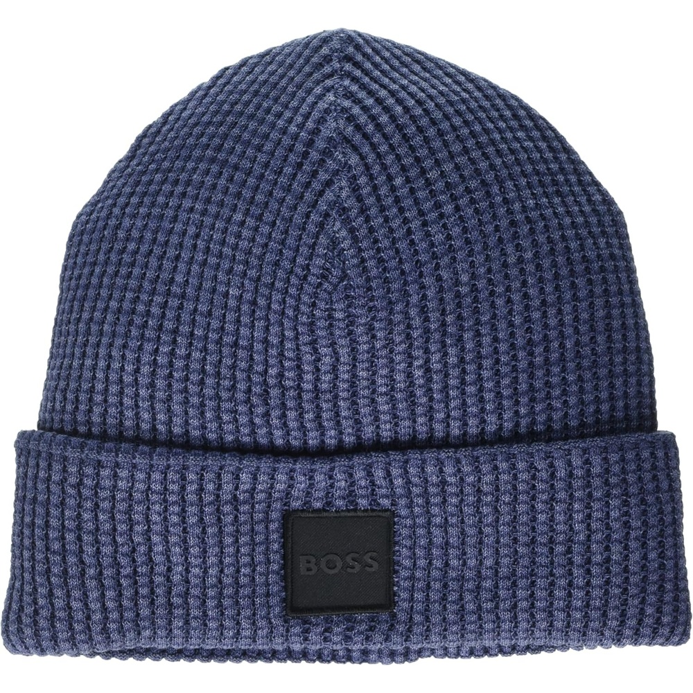 image:imageBOSS Mens Square Logo Cotton Ribbed BeanieBlack Berry Blue