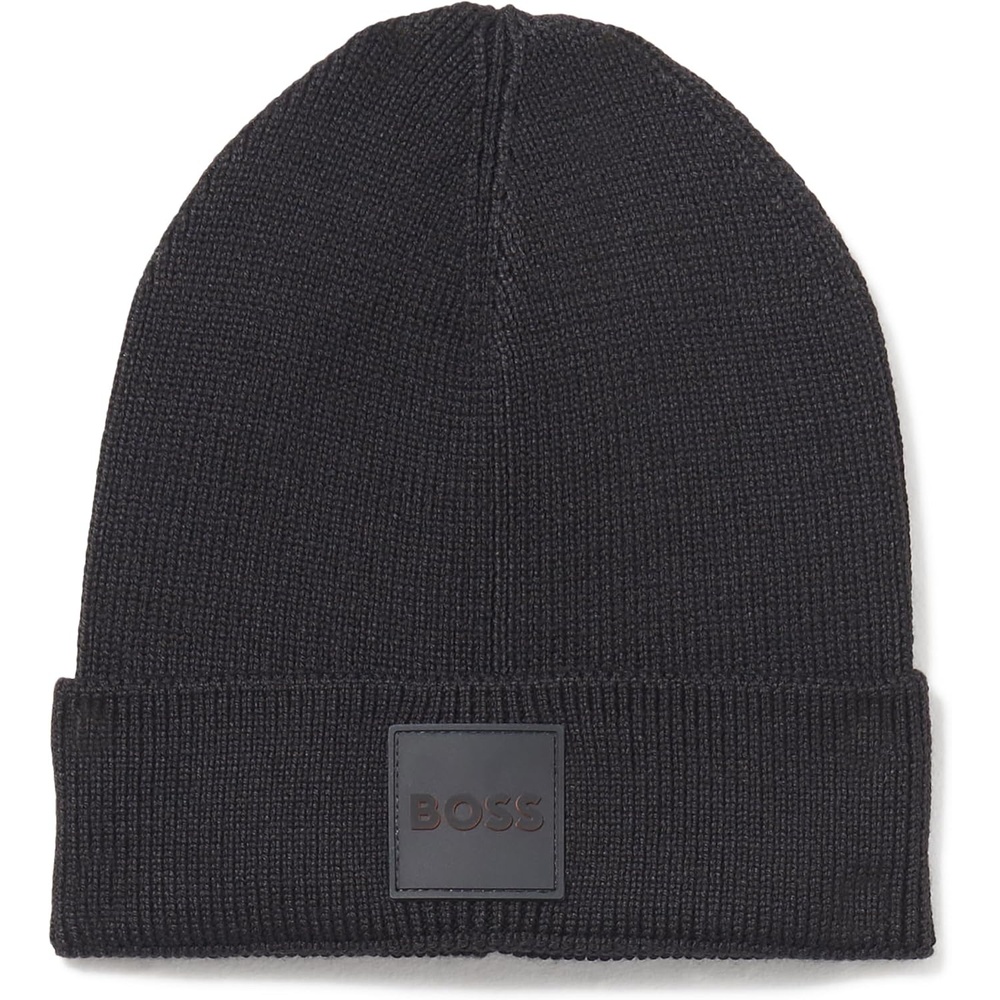 image:imageBOSS Mens Square Logo Ribbed BeanieBlack Gloss