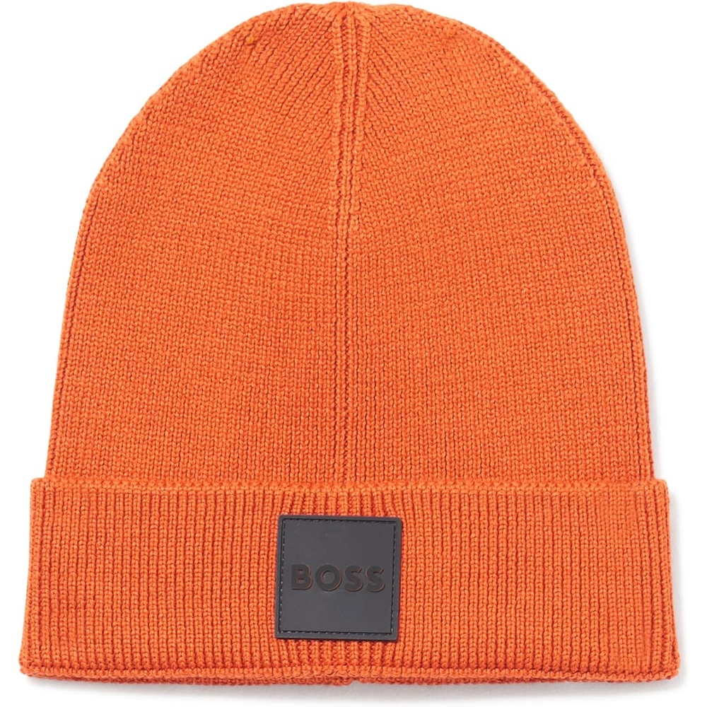 image:imageBOSS Mens Square Logo Ribbed BeanieHot Orange