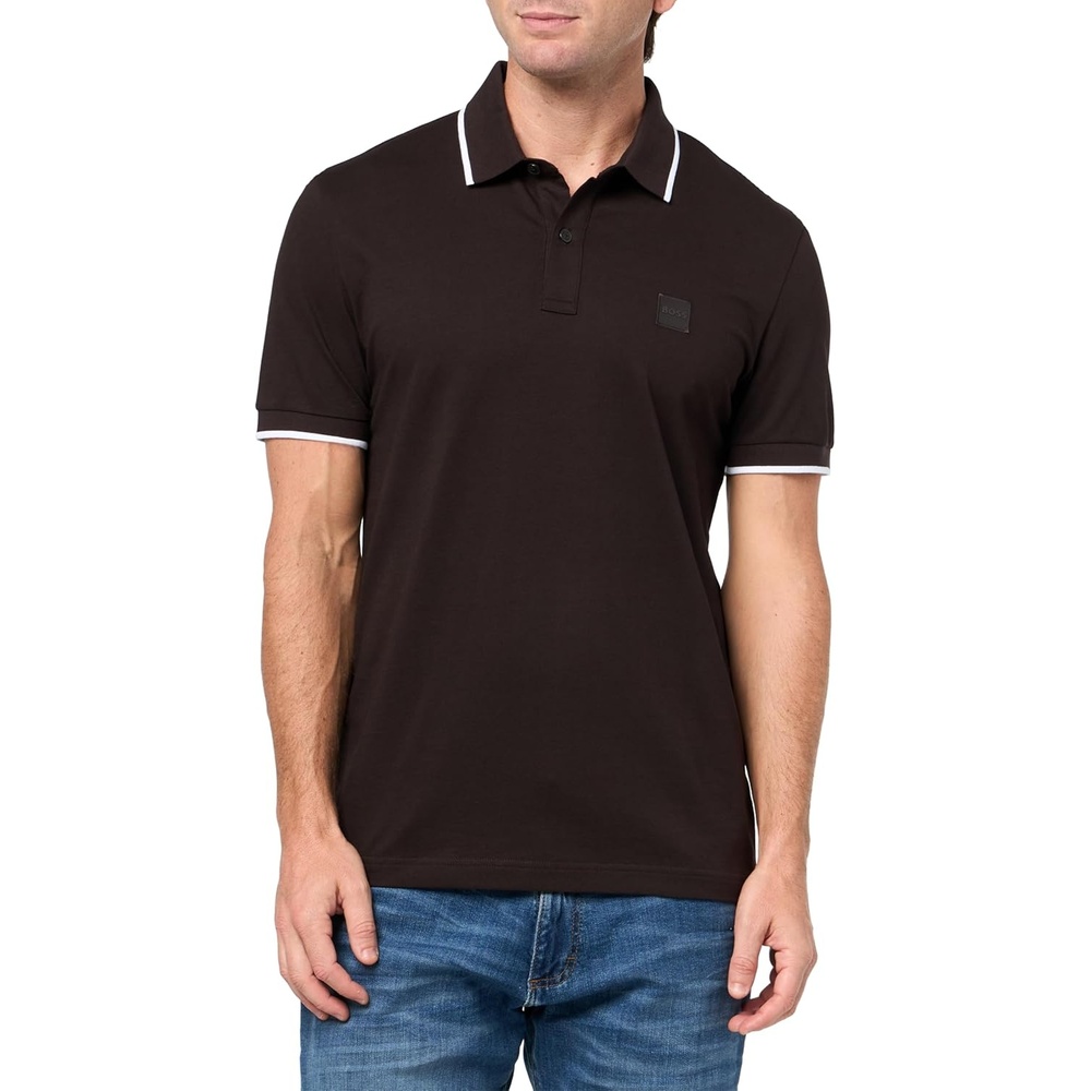 image:imageBOSS Mens Square Patch Logo Slim Fit Cotton Polo ShirtGanache Brown