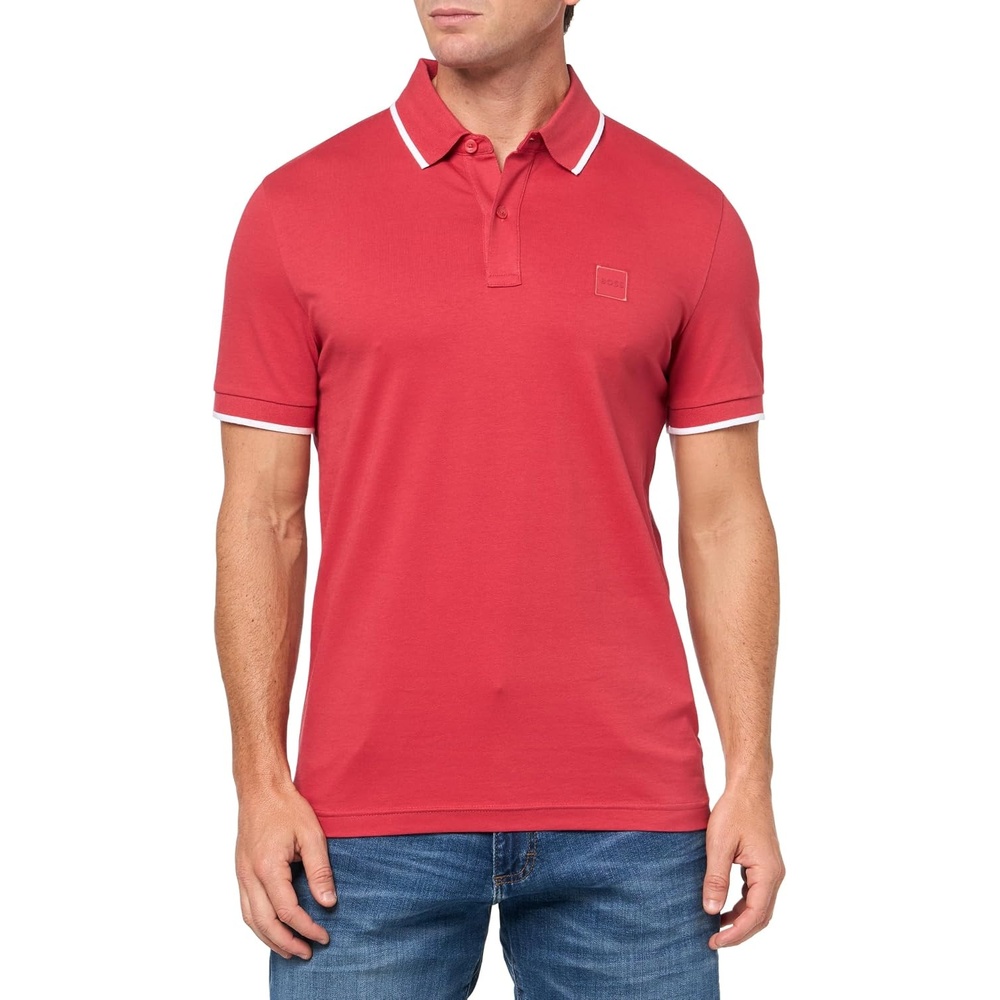image:imageBOSS Mens Square Patch Logo Slim Fit Cotton Polo ShirtHibiscus Red